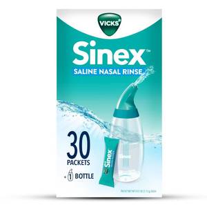 lot 16282 image: Vicks Sinex Saline Nasal Rinse Starter Kit, Drug Free Saline, Flush Out Mucus and Allergens, Fast & Effective Relief for Everyday Congestion from Sinus & Allergy, 1 Bottle  30 Refill Packets