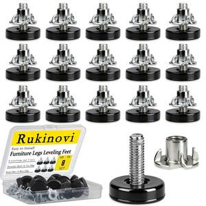 lot 16294 image: Rukinovi 16 Pack Adjustable Furniture Levelers,Heavy Duty Leveling Feet for TableDeskChairCabinetDresserOutdoor FurniturePatio Furnitures, Stabilize Uneven Floors (Black 16Pcs)