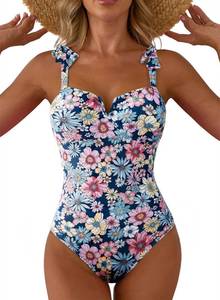 lot 16306 image: Aleumdr Tummy Control One Piece Swimsuit for Women 2026 Swimming Suit Print Floral Athletic Bathing Suits V Neck Adjustable Straps Swimwear Sky Blue Medium