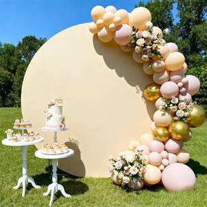 lot 16307 image: Round Backdrop Cover 6.6ft, Spandex Circle Beige Arch Cover Backdrop for Wedding Arch Baby Shower Birthday Party Decorations