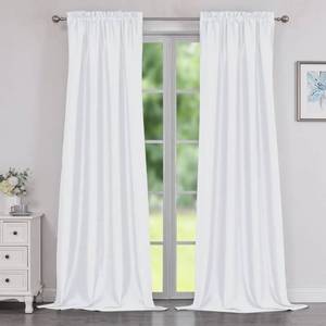 lot 16331 image: Chyhomenyc Uptown White Faux Silk Curtains 96 Inch Length 2 Panels for Bedroom, Shiny Luxury Light Filtering Slub Textured Soft Fabric Rod Pocket Window Drapes, Each 40x96 Inches, 8 FT