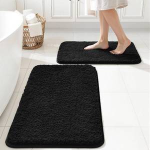 lot 18189 image: MIULEE Black Bathroom Rugs Set 2 Piece, Soft Absorbent Microfiber Bath Mat Set, Non Slip Quick Dry Machine Washable Plush Shaggy Bath Rugs for Bathroom Floor, Tub and Shower, 20x3016x24