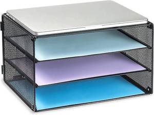 lot 18209 image: DALTACK 3 Tier Letter Tray Paper Organizer for Desk, Mesh Metal Desk File Organizer with Sliding Trays for LetterA4 Paper, Mail, Bills & Folders, Black