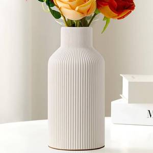 lot 19343 image: Mfacoy White Ceramic Flower Vase, Minimalist Decor, Modern Home Decorative Vase, Small Pampas Grass Vases For Kitchen, Bedroom, Office, Living Room, Bathroom, Shelf Centerpiece Table Decorations(8 in)