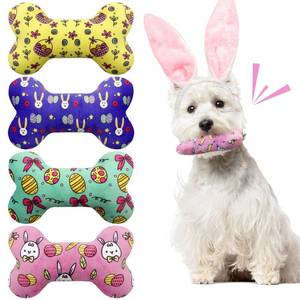 lot 19352 image: Lepawit Easter Dog Toys, 4 Pack Plush Bone Squeaky Dog Toys, Interactive Easter Dog Gifts for Small and Medium Dogs Only Suitable for Pet Use