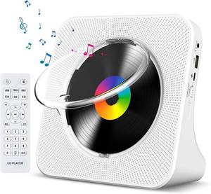 lot 19365 image: Gueray CD Player Portable Bluetooth Desktop CD Player for Home with Timer Built-in HiFi Speakers with LCD Screen Display Boombox FM Radio USB Type-c (White)
