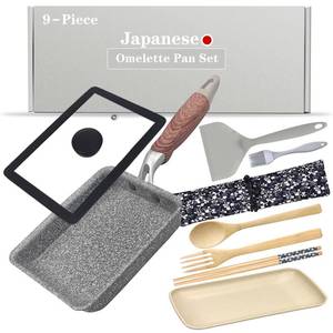 lot 19368 image: DXBVIEX 9Pcs Tamagoyaki Pan Set, Japanese Omelette Pan Nonstick with Lid, Square Japanese Egg Skillet Rectangle 7x5 Grey