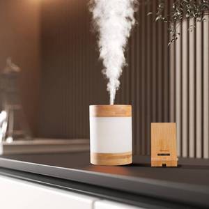 lot 19376 image: Bamboo Cool Mist Humidifier with Phone Stand, 400ml Ultrasonic Mini Humidifier, Quiet Desktop with Dual LED Night Light, USB-C Portable, Auto Shut-Off for Bedroom, Office, Travel