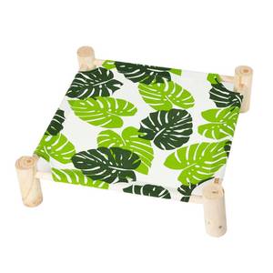 lot 19377 image: Patas Lague Cat and Dog Hammock Bed for Small Dogs, Brethable Wooden Cat Pet Rabbit Elevated Cooling Outdoor Bed Cots Furniture for All Seasons Monstera Leaf