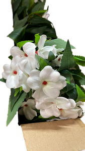 lot 19380 image: White Silk Flowers with Green Leaves