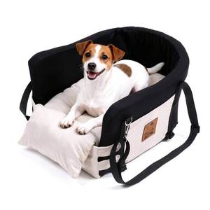 lot 19397 image: JZXOIVA Console Dog Car Seat & Travel Bed for SmallMedium Dogs, Booster Dog Car Seat with Safety Tether, Non-Slip Base, Washable Cover, Front or Back Seat Pet Carrier Bed, Black