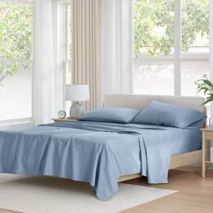 lot 19399 image: Comfort Spaces 100% Cotton Sheet Set Breathable, Lightweight, Soft with 12 Elastic Pocket Fits up to 14 Mattress, All Season Cozy Bedding, Matching Pillow Case, Twin Blue 3 Piece