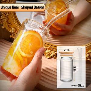 lot 19401 image: DWTS DANWEITESI Glass Cups with Lids and Straws 4 pcs,16oz Drinking Glasses Set for Coffee Bar Accessories,Iced Coffee Cups with Lids,Matcha Cup Glass Tumbler Reusable for Gifts
