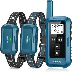 lot 20006 image: Jugbow Dog Shock Collar - 4200FT Dog Training Collar with Remote, IPX7 Waterproof Electric Collar with 4 Training Modes, Security Lock, Rechargeable e-Collar for Dogs 10-120lbs (Blue 2 Pack)