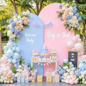 lot 20016 image: Pink Blue Arch Backdrop Cover Set of 2 Gender Reveal Arch Covers Stretchy Backdrop 7.2 and 6ft Spandex Balloon Arch Stand Covers for Baby Shower Boy or Girl Birthday Party Banquet Photo Background