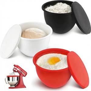 lot 20024 image: ��3-Pack��Supper Moment� Silicone Bowl Liners for KitchenAid 5 Qt Tilt-Head Mixers, Foldable Space-Saving Silicone Mixing Bowl Liners with Lids, Heat Resistant, Dishwasher Safe (Black, White, Red)