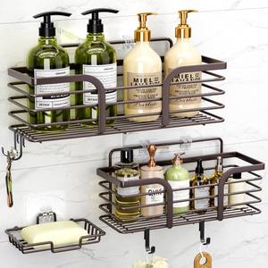 lot 20026 image: Yougai Shower Caddy, Shower Organizer with Soap Holder and Hooks, Rustproof Shower Shelves, No Drilling Bathroom Organizers and Storage, Wall-Mounted Kitchen & Home Decor (Brown)