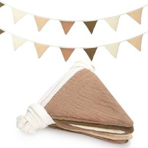 lot 20046 image: Oudain 2 Pcs Pennant Banner Flags Nursery Garland Triangle Bunting Flags Playroom Wall Decor Banner for Nursery Baby Shower Birthday Boho Wedding Party Event, Each 7.75 ft(Khaki Colors)