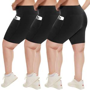 lot 20051 image: HLTPRO 3 Pack Plus Size Biker Shorts with Pockets for Women - 8 High Waisted Spandex Athletic Bike Shorts for Yoga Workout