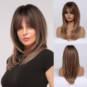 lot 20053 image: Novastel Long Layered Blonde Wigs Human Hair with Bangs Natural Wavy Heat Resistant for Women Daily Party Use Lightweight (Ombre Brown,20Inch)