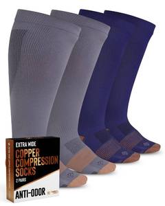 lot 20081 image: Doctors Select Copper Plus Size Compression Socks Wide Calf - 2 Pairs  20-30mmHg Extra Wide Calf Compression Socks Women Plus Size for Traveling & Running  Gray & Navy