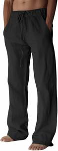 lot 111631 image: PIDOGYM Mens Cotton Linen Pants, Summer Beach Pants Casual Loose Fit with Elastic Waist Drawstring (Small)