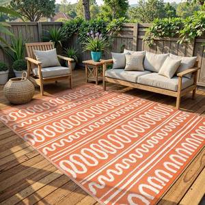 lot 111638 image: Beeiva Outdoor Rug 8x10, Outdoor Rug Waterproof Reversible, Portable Plastic Outdoor Patio Rug for Deck, Balcony, Backyard, Porch, Camping, Picnic - Orange