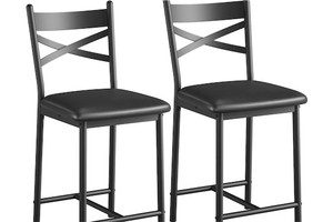 lot 111644 image: Garvee Bar Stools Set of 2, Counter Height Bar Stools with X Back and Thick Cushion