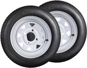 lot 211458 image: 2 Pack 4.80-12 4.80x12 480-12 4.80-12 Trailer Tires with 12 Rims, 4 Lug on 4, Load Range C 6PR