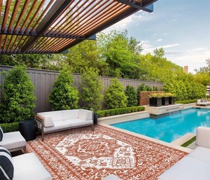 lot 211459 image: Garvee Outdoor Brick Red 8x10 Plastic Straw Rug, Waterproof Stain Resistant Reversible