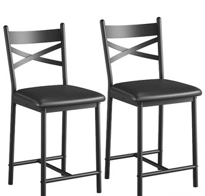 lot 211460 image: Garvee Bar Stools Set of 2, Counter Height Bar Stools with X Back and Thick Cushion