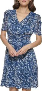 lot 211472 image: DKNY Puff Sleeve Printed V-Neck Dress