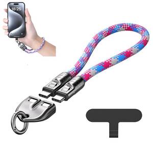 lot 211475 image: C to C 240W Charging Cable with Wearable Bracelet Design, 5A Fast Charging Phone Lanyard, Portable USB-C Cable for Smartphones, Tablets, Laptops (Pink)