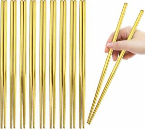 lot 211480 image: Gold Stainless Steel Chopsticks Set 10 Pairs Reusable Metal Chop Sticks for Japanese Chinese Korean Cuisine Premium Tableware Gift Set Dishwasher Safe Eating Utensils Lightweight Durable
