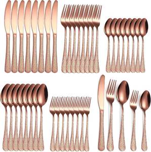 lot 211481 image: A   HOUSEWARE Hammered Silverware CopperRose Gold Flatware Set 40 Piece Service for 8 Stainless Steel Knives Forks Spoons Creative Handle Eating Utensils for Festival Parties Kitchen Daily Use