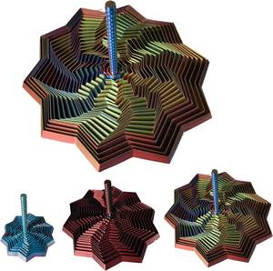 lot 211485 image: 3D Printed Expanded Sensory Fidget Star Stress-Relief Spinning Tower Toy with Handle Frustration Star Toy, for Office desks as a Stress-Relief Gifts (Red-Blue-Cyan, L-25rings)