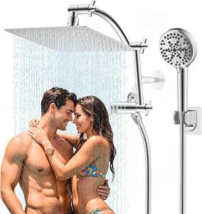 lot 311382 image: Hibbent All Metal cUPC Certified Shower Head, 10 High Pressure Rainfall Shower Head, Handheld Showerhead Combo with 16 Adjustable Extension Arm, 10 Sprays, 71 Hose, Showerhead Holder, Chrome