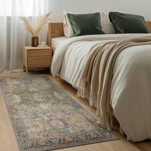 lot 311401 image: Bavni Area Rug 3x5, Non-Slip Washable Rugs for Living Room Office, Boho Distressed Printed Rug, Low Pile Foldable Decorative Carpet for Bedroom Kitchen Office, Olive Green