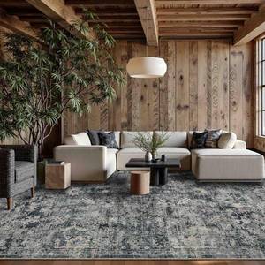 lot 311404 image: Retails for $140 Rugxara 9x12 Area Rugs for Living Room Bedroom, Large Washable Rug, Blue Vintage Retro Boho Rug, Non Slip & Low Pile Faux Wool Thin Carpet for Indoor Dining Room and Kids Room(Blue 9x12ft)