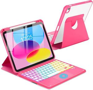 lot 311421 image: Touchpad Keyboard Case for iPad (A16) 11th 10th Generation, 360 Rotation Cover with Pencil Holder Wireless Backlit Detachable Keypad for iPad 11 inch 202510 Gen 10.9 2022 Watermelon Red
