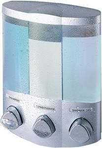 lot 311425 image: Better Living 76334-1 Euro Trio 3 Shower Liquid Dispenser with Translucent Containers, Satin Silver