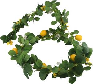 lot 411342 image: Artificial Lemon Garland With Eucalyptus Leaves And Yellow Lemons, 5.74 Ft Or 6.5 Ft Long Decorative Vine For Wedding Party And Home Table D cor(6.5FT)