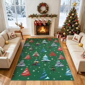 lot 411344 image: Garvee 5x7 Area Rugs for Living Room, Christmas Rugs with Xmas Tree Pattern for Holiday Decor, Non Slip Low Pile Washable Rug for Dining Room, Bedroom, Green