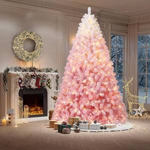 lot 171257 image: GarveeHome 6 ft Prelit Artificial Christmas Tree with 250 RGB & Warm White Lights, Pre-Lit Snow Flocked Christmas Tree, Foldable Base,Holiday Decoration for Home, Office, Party,Pink Gradient