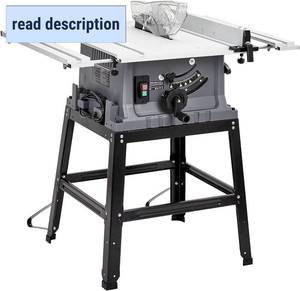 lot 211456 image: Retails for $266 10 Inch 15A Table Saw with Metal Stand Table, 5000RPM Portable Power Tool, Small Tablesaw with Workbench Extension & Push Stick, 90  Cross Cut & 0-45  Bevel Cut Saw, for Jobsite Woodworking