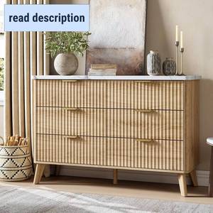 lot 311398 image: Retails for $154 Garvee 6 Drawers Dresser for Bedroom, 47.2 Wide Dressers with Curved Profile Design, Fluted Wood Drawers with Gold Handle, Modern Chest of Dressers with Thickened Design for Living Room, Natural