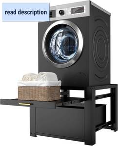 lot 411334 image: Retails for $150 Yardenaler 29 Laundry Pedestal for Washer & Dryer, Universal Washing Drying Machine Stand with Storage Drawer Cabinet and Laundry Basket Shelf, 300 LBS Capacity, Black