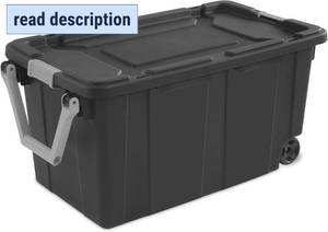 lot 411354 image: 40-Gallon Industrial Storage Bin with Wheels, Heavy-Duty Resin Plastic Tool Box with Locking Lid, Workshop Garage Equipment Organizer, Deep Gray