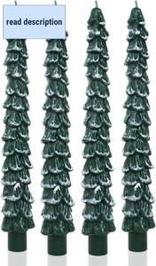lot 411357 image: Christmas Tree Taper Candle Green Candlestick Unscented Candle for Christmas Table Decor,Winter Centerpieces,Advent Displays,Seasonal Home Decor Set of 4,10inch,Green with Silver Trim