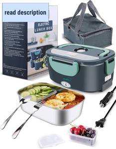 lot 411358 image: Buddew Electric Heated Lunch Box, 80W Fast Heating, 1.5L Food-Grade 304 Stainless Steel, 12V24V110V Portable Food Warmer for Car Truck Office Adults, Lonchera Electrica Portatil (Green)